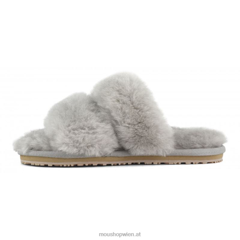 Frauen 2-Streifen-Hausschuh aus Schaffell Mou P660X453 hellgrau
