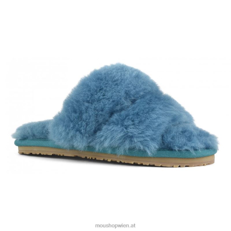 Frauen 2-Streifen-Hausschuh aus Schaffell Mou P660X455 Biskaya-Bucht