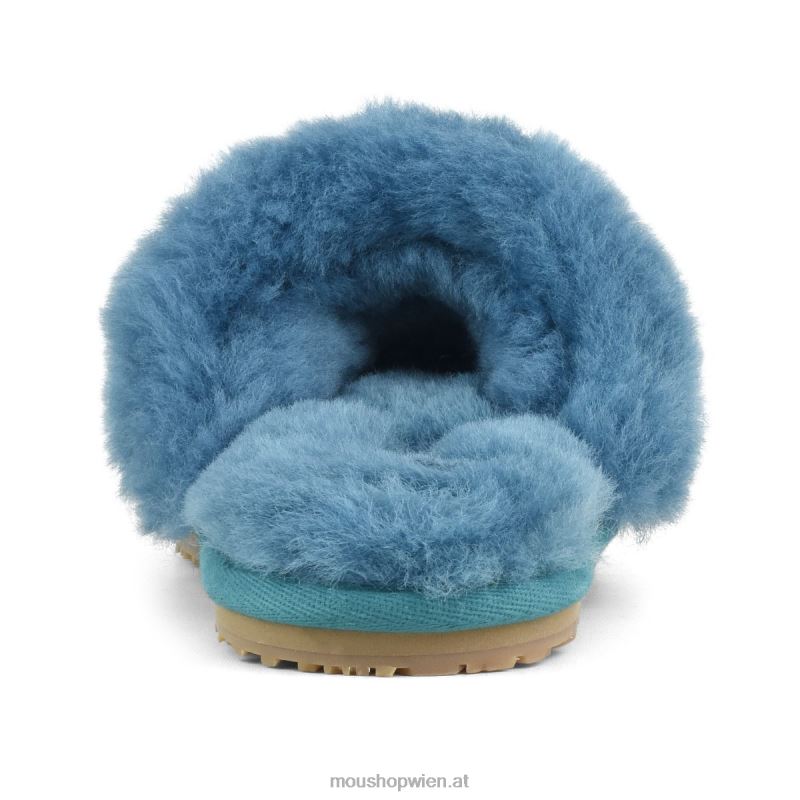 Frauen 2-Streifen-Hausschuh aus Schaffell Mou P660X455 Biskaya-Bucht