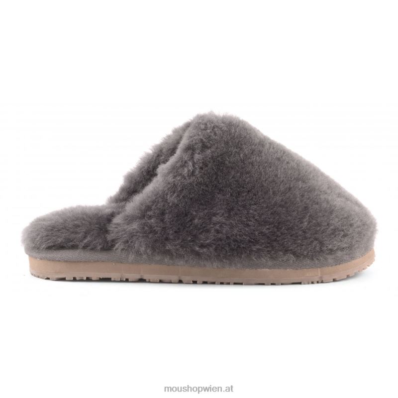 Frauen Geschlossener Slipper aus Schaffellfell Mou P660X457 Holzkohle