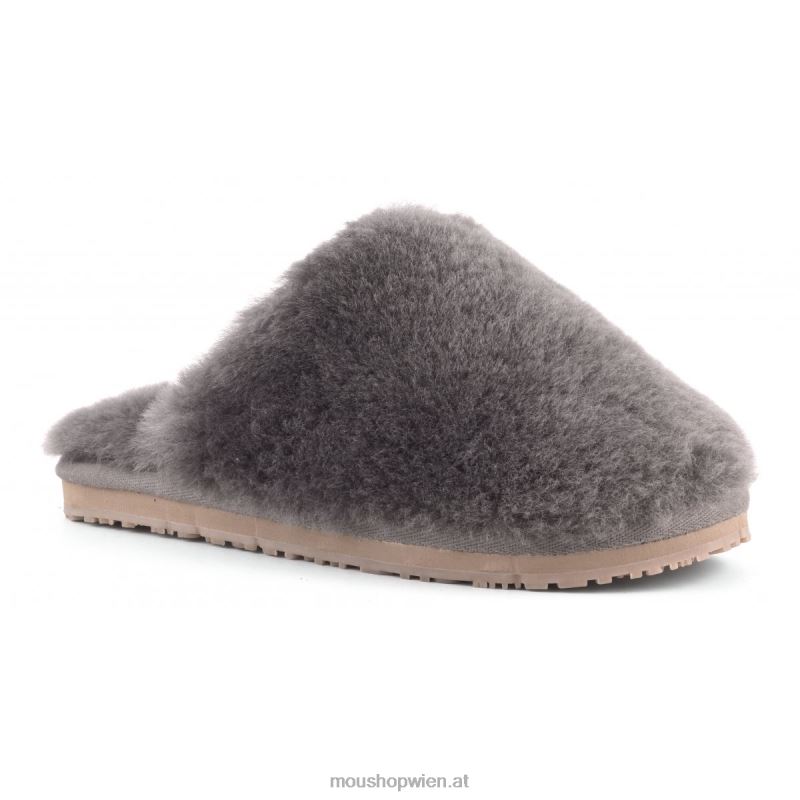 Frauen Geschlossener Slipper aus Schaffellfell Mou P660X457 Holzkohle
