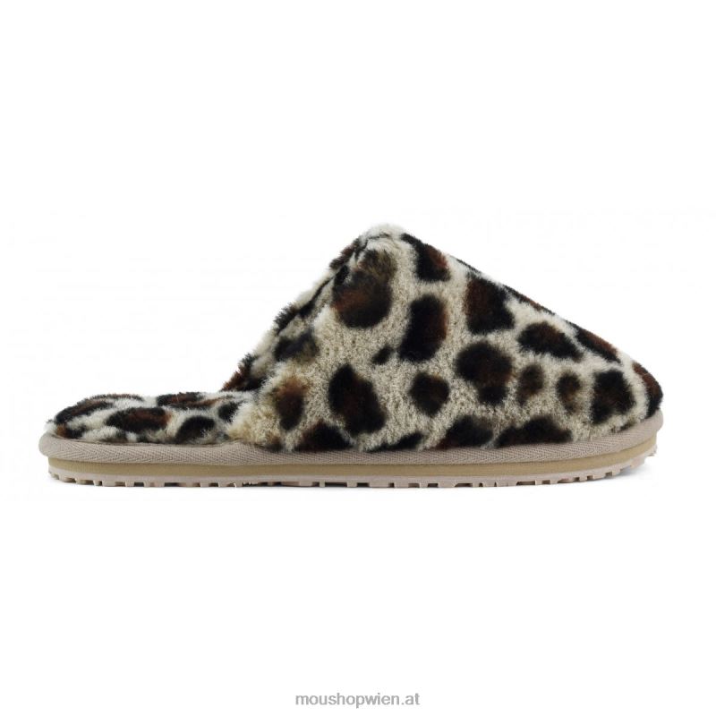 Frauen Geschlossener Slipper aus Schaffellfell Mou P660X464 schwarz/leopard