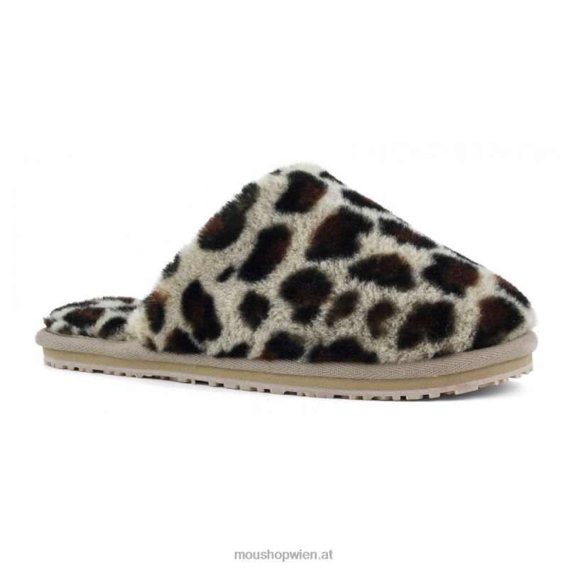 Frauen Geschlossener Slipper aus Schaffellfell Mou P660X464 schwarz/leopard