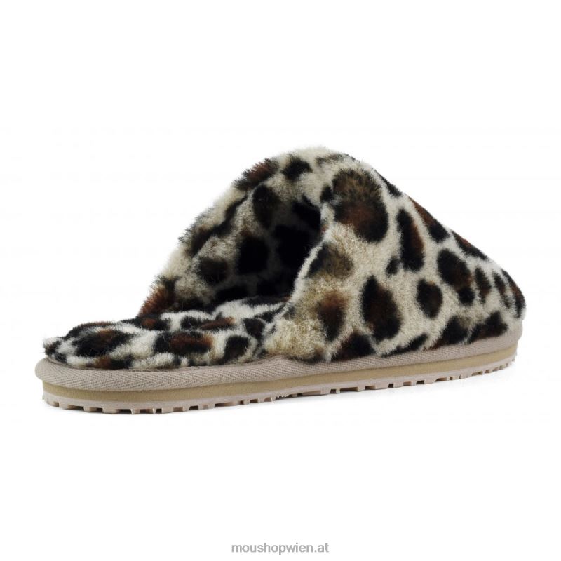 Frauen Geschlossener Slipper aus Schaffellfell Mou P660X464 schwarz/leopard