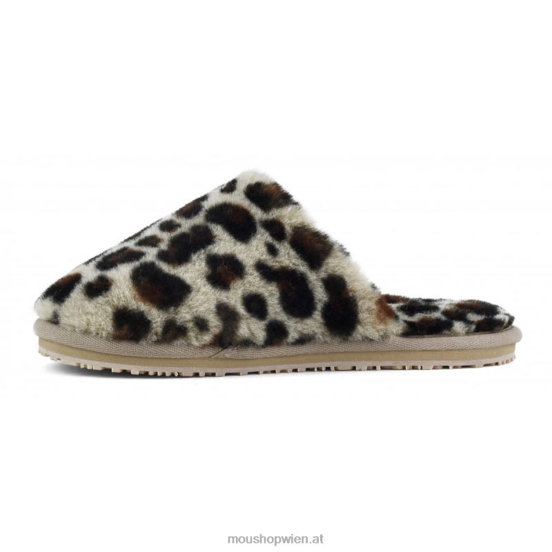 Frauen Geschlossener Slipper aus Schaffellfell Mou P660X464 schwarz/leopard