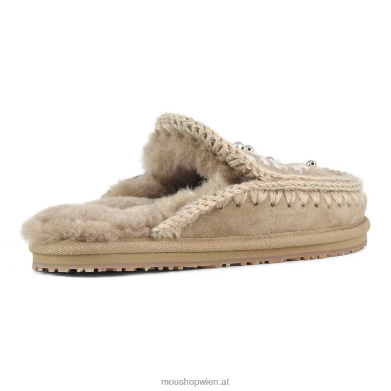 Frauen Hausschuhe aus Wollblumen und Perlen Mou P660X434 Kamel