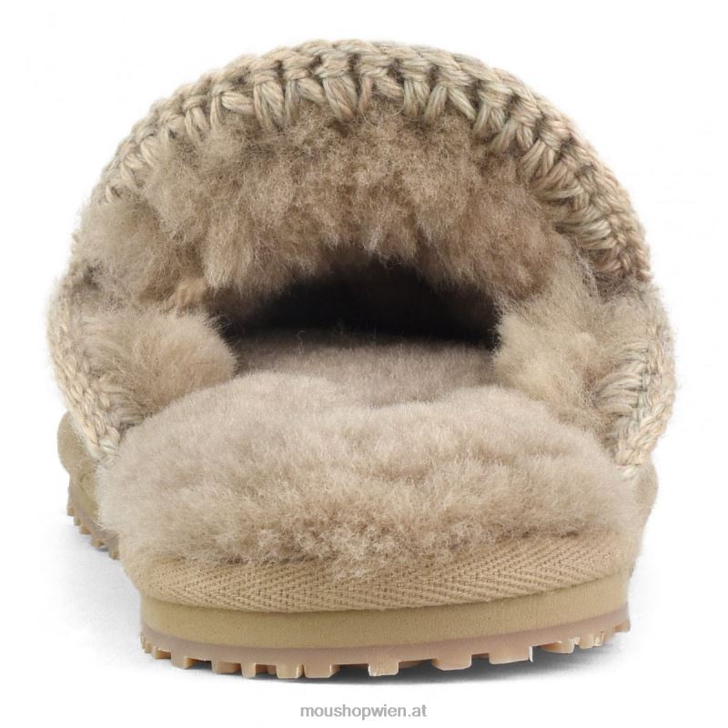 Frauen Hausschuhe aus Wollblumen und Perlen Mou P660X434 Kamel