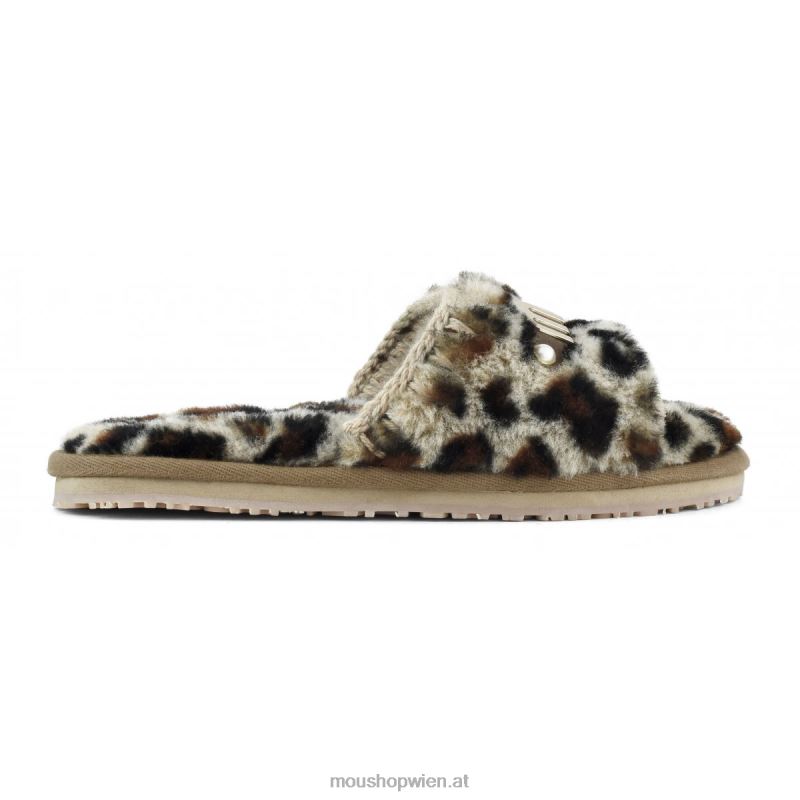 Frauen Slide-Pelz-Hausschuh mit Logo Mou P660X499 schwarz/leopard