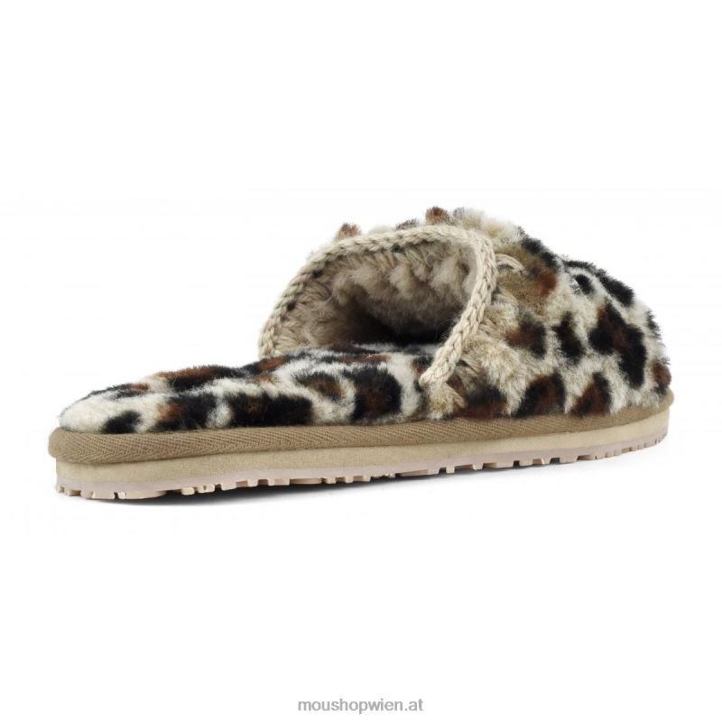 Frauen Slide-Pelz-Hausschuh mit Logo Mou P660X499 schwarz/leopard