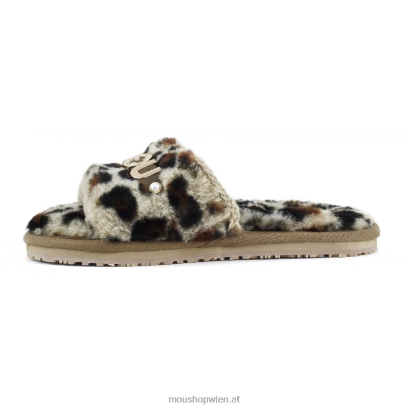 Frauen Slide-Pelz-Hausschuh mit Logo Mou P660X499 schwarz/leopard