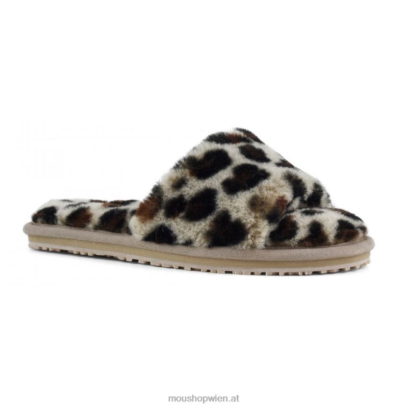 Frauen Slipper aus Schaffellfell Mou P660X492 schwarz/leopard