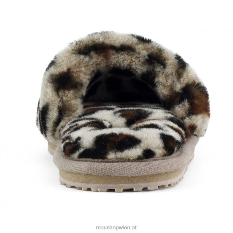 Frauen Slipper aus Schaffellfell Mou P660X492 schwarz/leopard