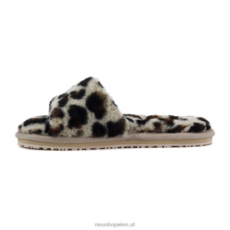 Frauen Slipper aus Schaffellfell Mou P660X492 schwarz/leopard
