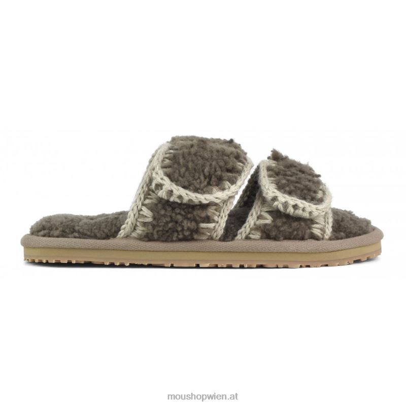 Frauen Slipper aus lockigem Schaffell Mou P660X442 Elefantengrau