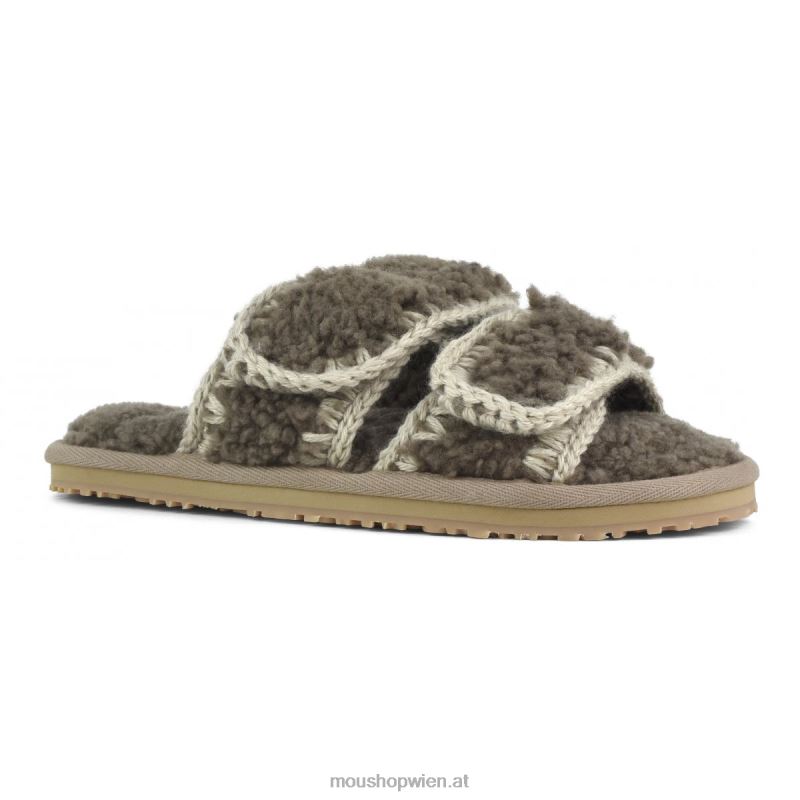 Frauen Slipper aus lockigem Schaffell Mou P660X442 Elefantengrau