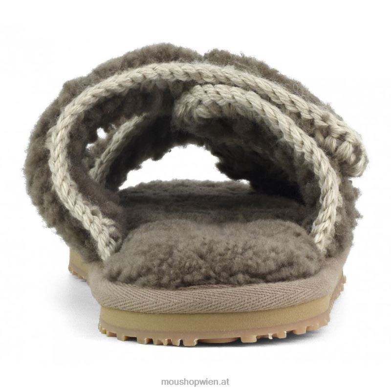 Frauen Slipper aus lockigem Schaffell Mou P660X442 Elefantengrau