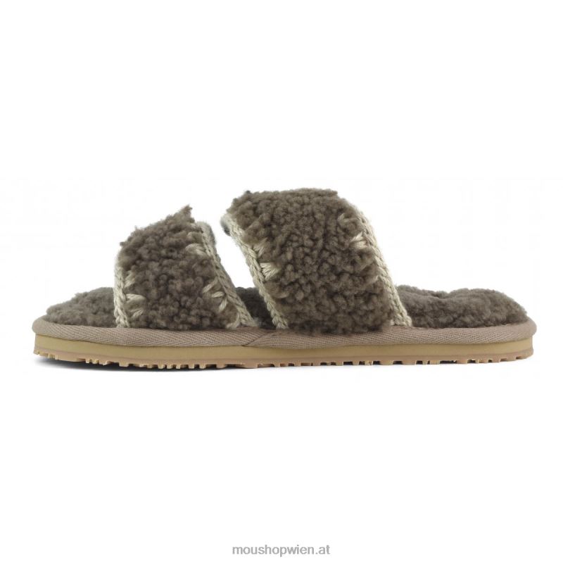 Frauen Slipper aus lockigem Schaffell Mou P660X442 Elefantengrau