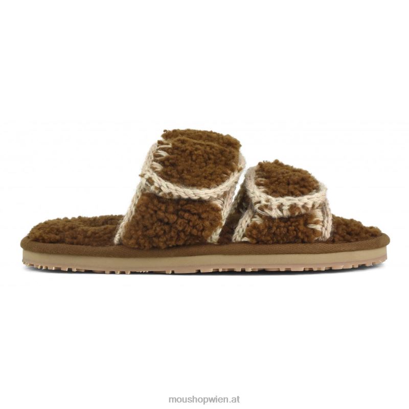 Frauen Slipper aus lockigem Schaffell Mou P660X443 Cognac