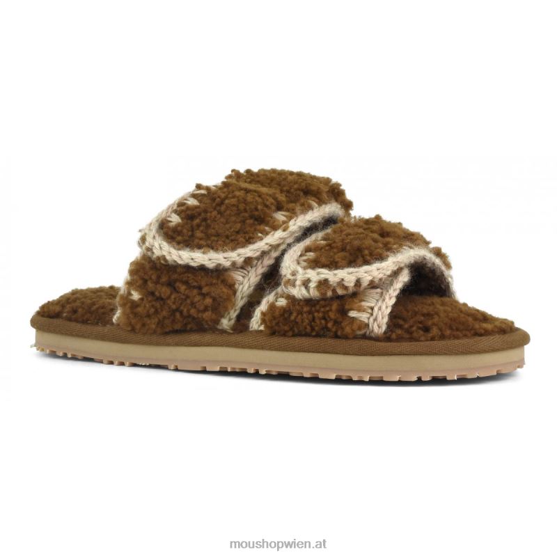 Frauen Slipper aus lockigem Schaffell Mou P660X443 Cognac