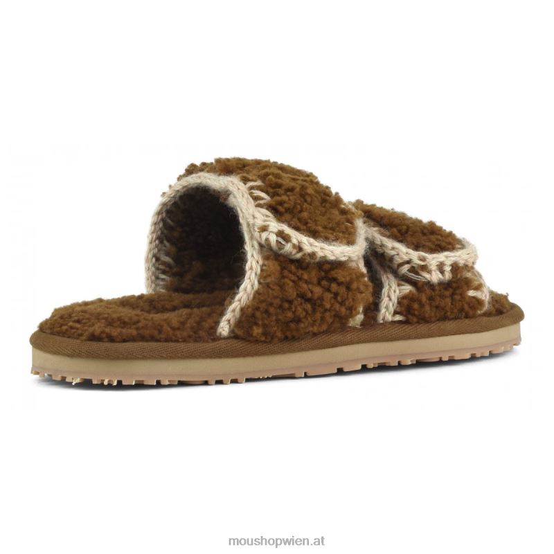 Frauen Slipper aus lockigem Schaffell Mou P660X443 Cognac