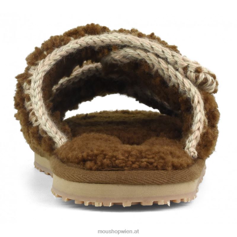 Frauen Slipper aus lockigem Schaffell Mou P660X443 Cognac