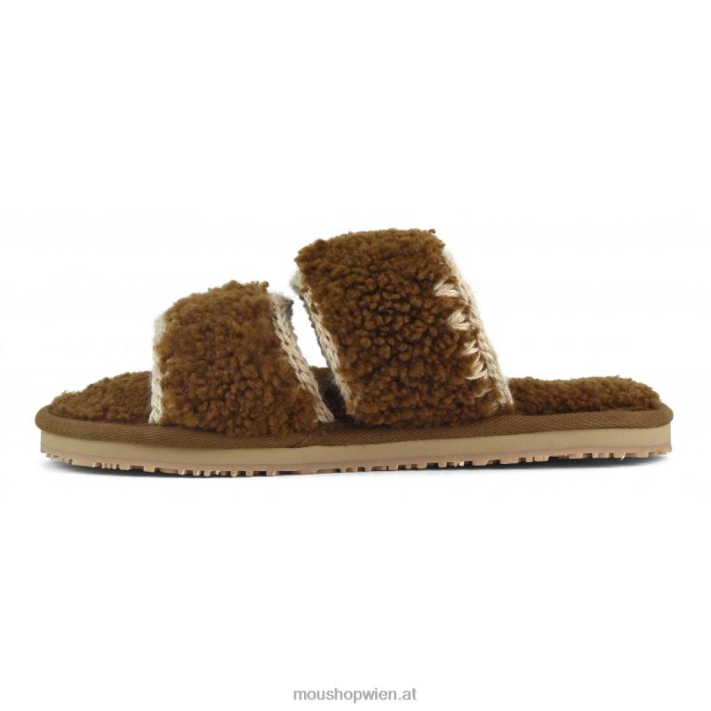 Frauen Slipper aus lockigem Schaffell Mou P660X443 Cognac