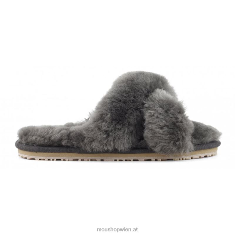 Frauen Slipper mit überkreuztem Fell Mou P660X471 Holzkohle