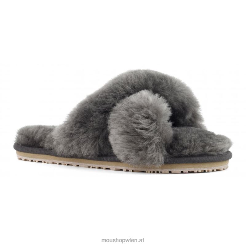 Frauen Slipper mit überkreuztem Fell Mou P660X471 Holzkohle