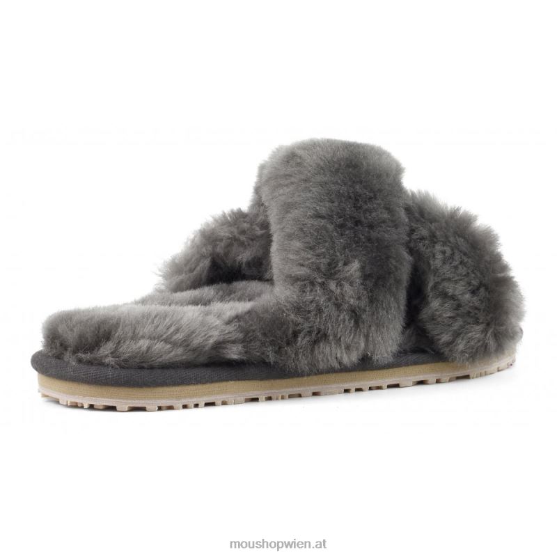 Frauen Slipper mit überkreuztem Fell Mou P660X471 Holzkohle