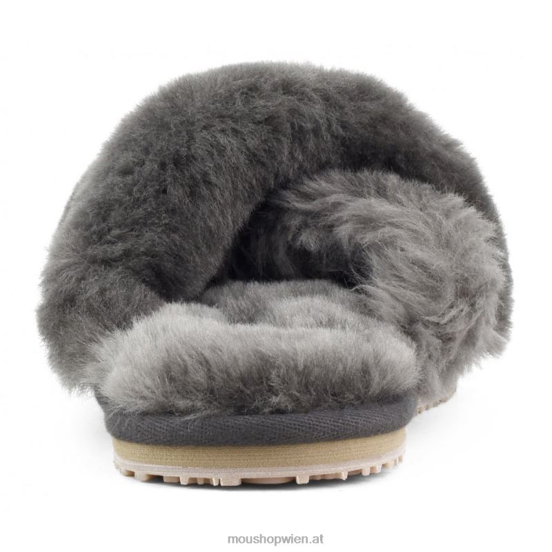 Frauen Slipper mit überkreuztem Fell Mou P660X471 Holzkohle