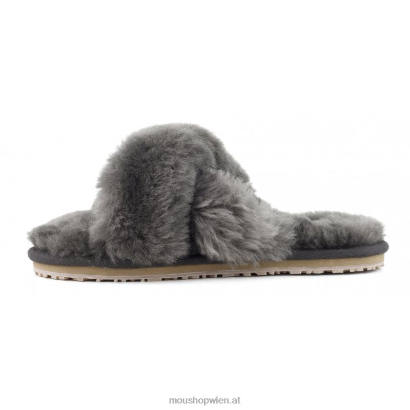 Frauen Slipper mit überkreuztem Fell Mou P660X471 Holzkohle