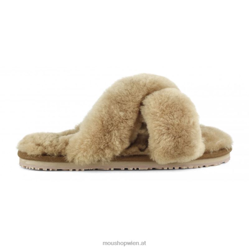 Frauen Slipper mit überkreuztem Fell Mou P660X475 Cognac