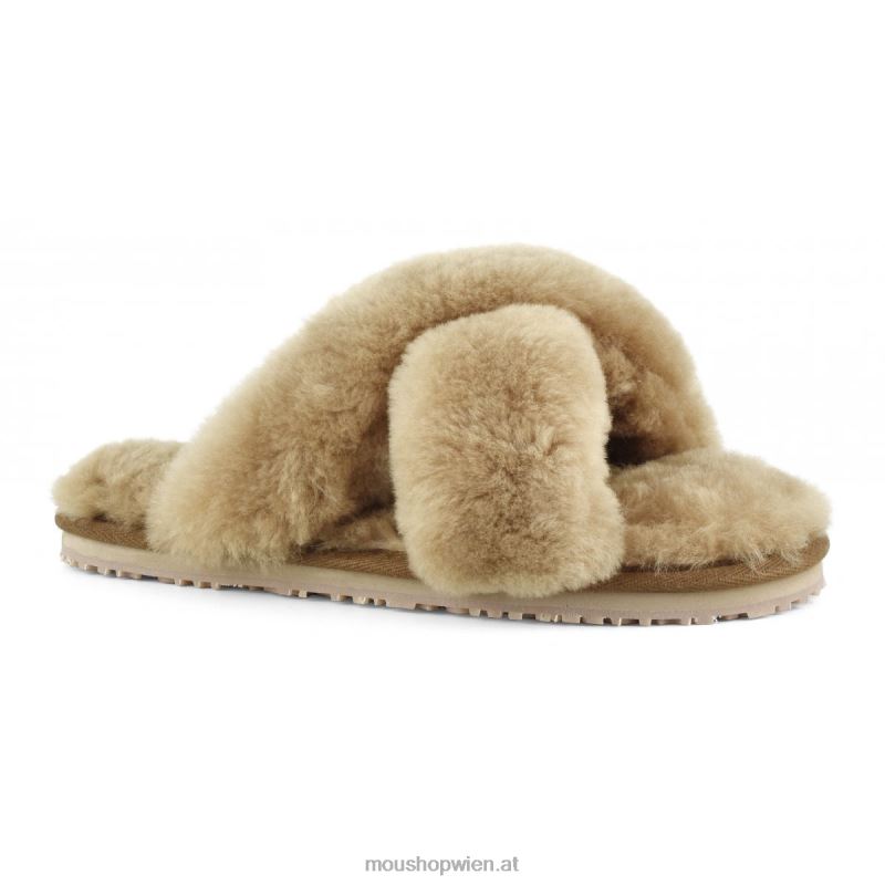 Frauen Slipper mit überkreuztem Fell Mou P660X475 Cognac