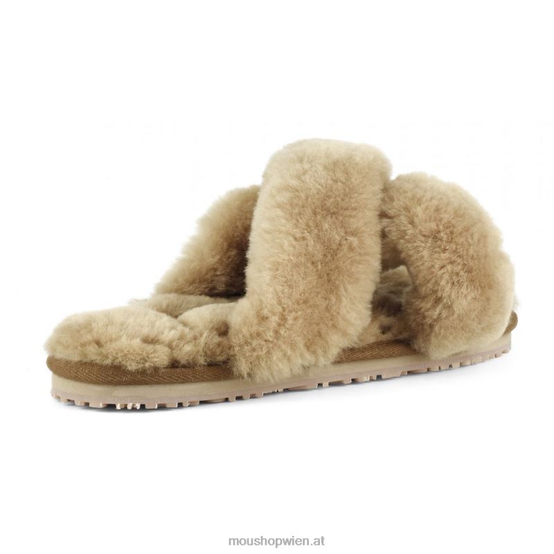 Frauen Slipper mit überkreuztem Fell Mou P660X475 Cognac