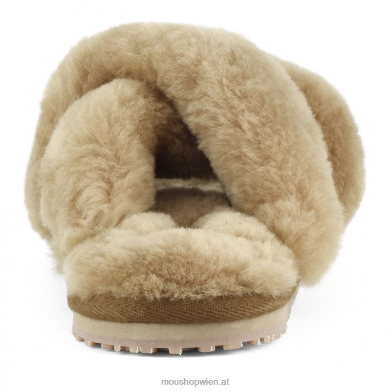 Frauen Slipper mit überkreuztem Fell Mou P660X475 Cognac