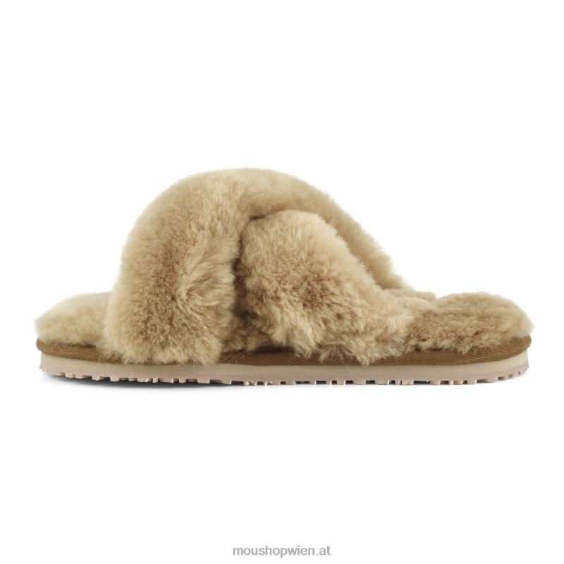 Frauen Slipper mit überkreuztem Fell Mou P660X475 Cognac