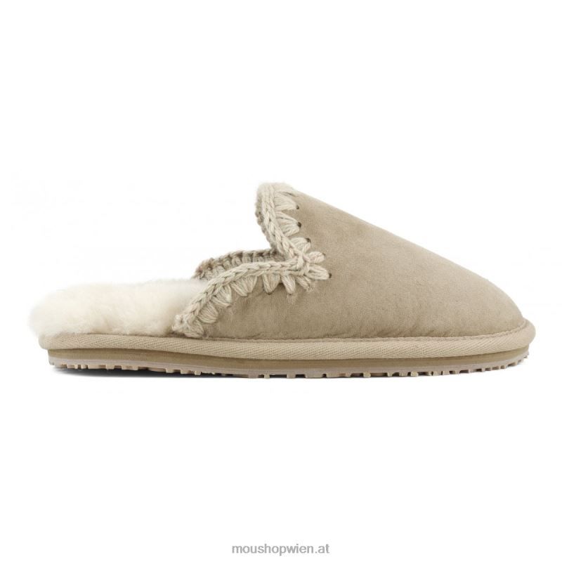 Frauen Wildleder-Slipper mit Eskimostich Mou P660X435 Kamel