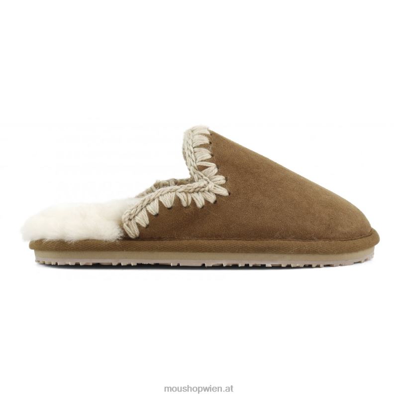 Frauen Wildleder-Slipper mit Eskimostich Mou P660X436 Cognac