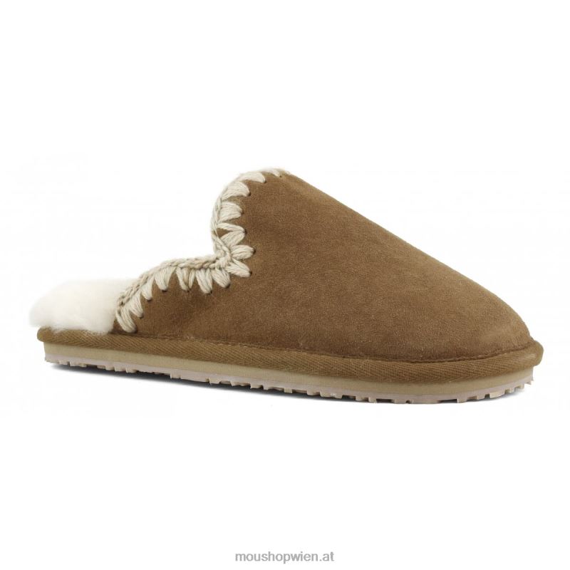 Frauen Wildleder-Slipper mit Eskimostich Mou P660X436 Cognac