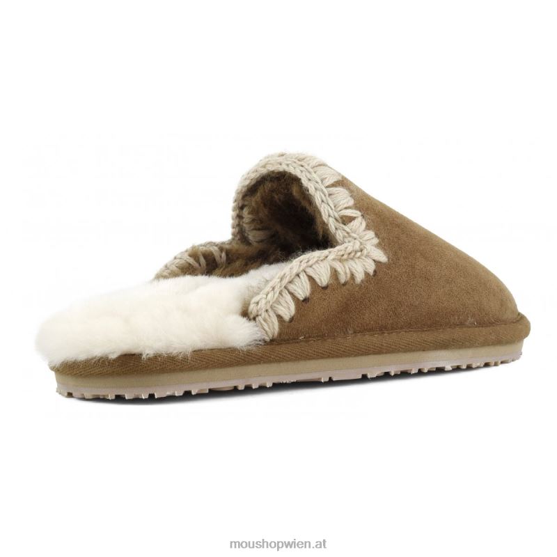 Frauen Wildleder-Slipper mit Eskimostich Mou P660X436 Cognac
