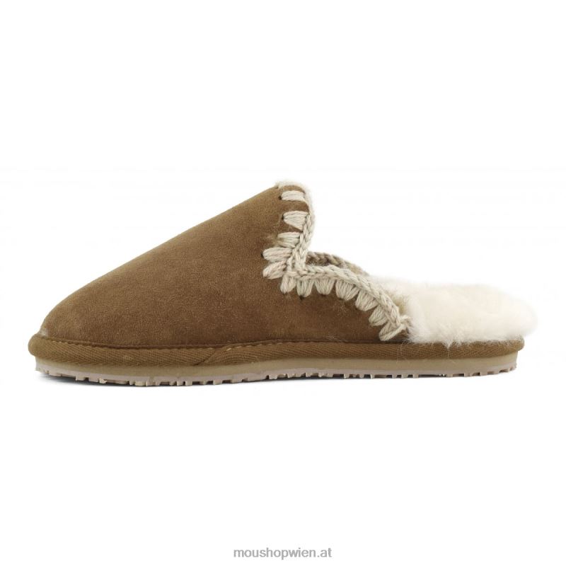 Frauen Wildleder-Slipper mit Eskimostich Mou P660X436 Cognac