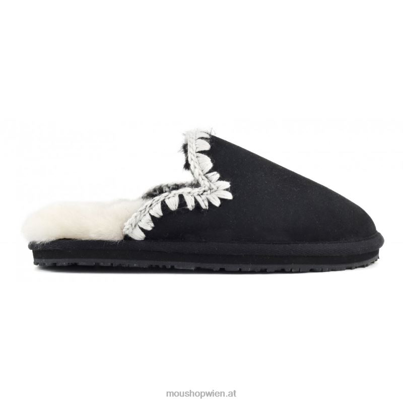 Frauen Wildleder-Slipper mit Eskimostich Mou P660X440 schwarzes Wildleder