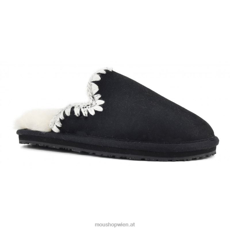 Frauen Wildleder-Slipper mit Eskimostich Mou P660X440 schwarzes Wildleder