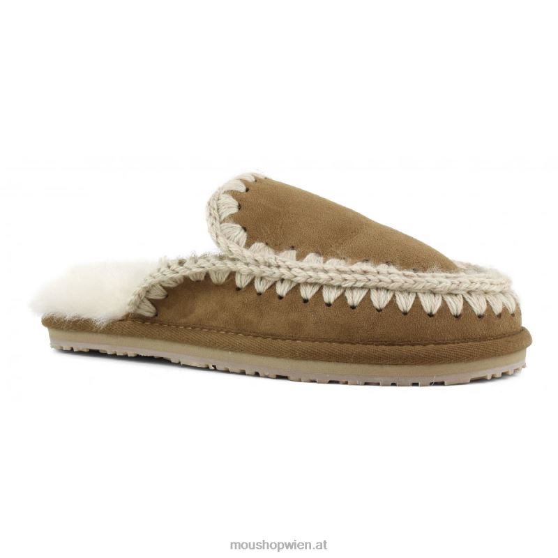Frauen Wildleder-Slipper mit vollem Eskimo-Stich Mou P660X429 Cognac