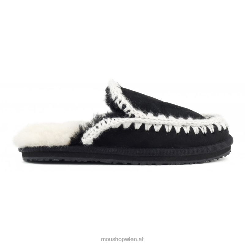 Frauen Wildleder-Slipper mit vollem Eskimo-Stich Mou P660X431 schwarzes Wildleder