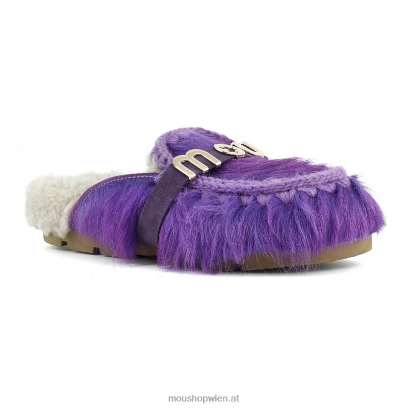 Frauen Winter-Bio-Slide mit langen Haaren, Ponyfell Mou P660X417 Langhaarpony lila