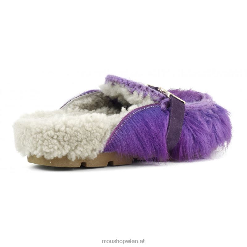 Frauen Winter-Bio-Slide mit langen Haaren, Ponyfell Mou P660X417 Langhaarpony lila