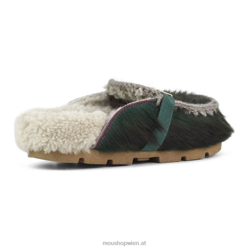 Frauen Winter-Bio-Slide mit langen Haaren, Ponyfell Mou P660X419 Langhaarpony rosa grün