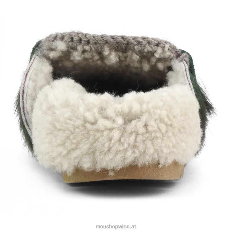 Frauen Winter-Bio-Slide mit langen Haaren, Ponyfell Mou P660X419 Langhaarpony rosa grün