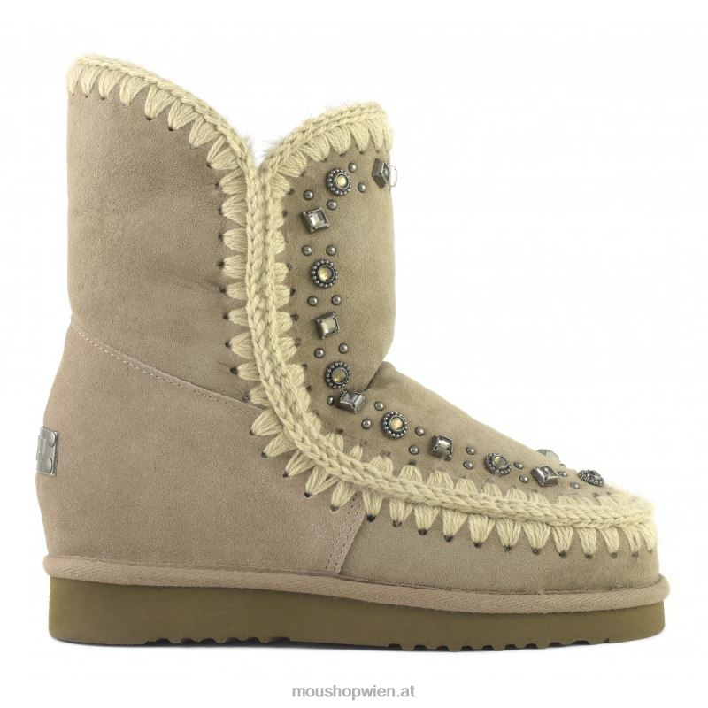 Frauen Eskimo-Innenkeil, kurze Nieten und Kristalle Mou P660X564 Elefantengrau